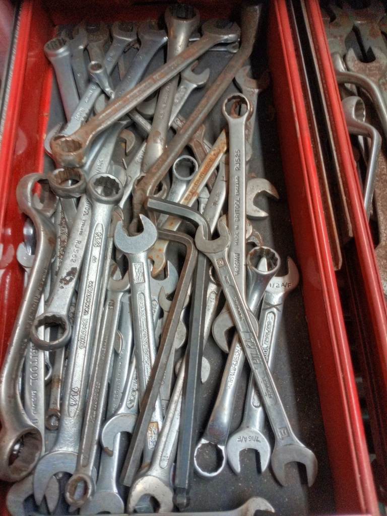 Mechanics tool set in cabinet 