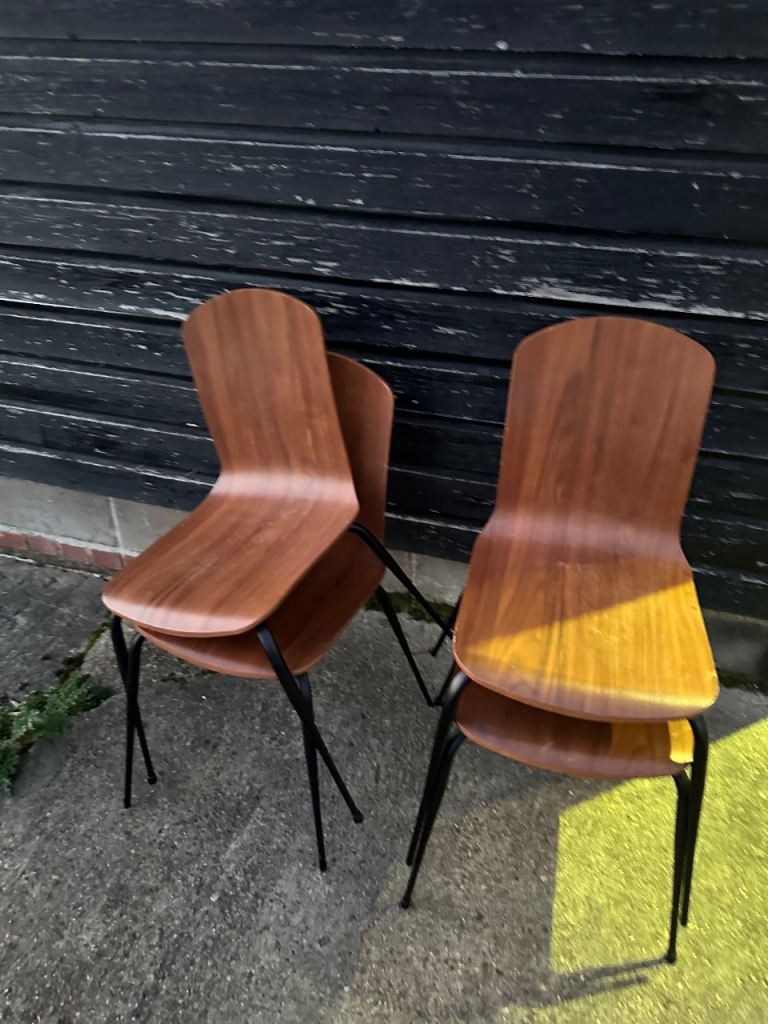 Vintage retro mid century modern MCM stacking kitchen dining chairs x 2 4