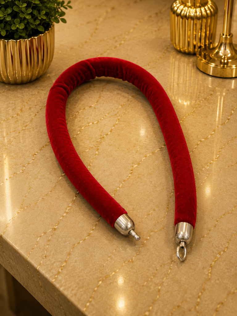 Red Velvet Rope Barrier / Queue Rope – Chrome Ends