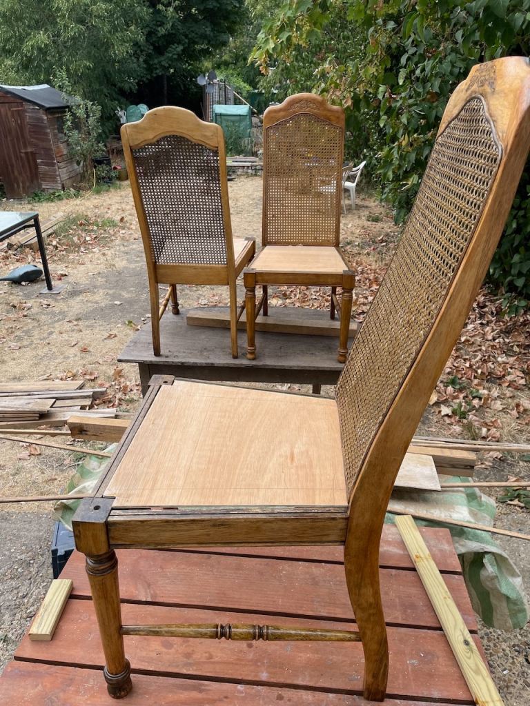 3 x Vintage 1970s M.D.C. Singapore Oak & Cane Chairs – Louis XV Revival Project