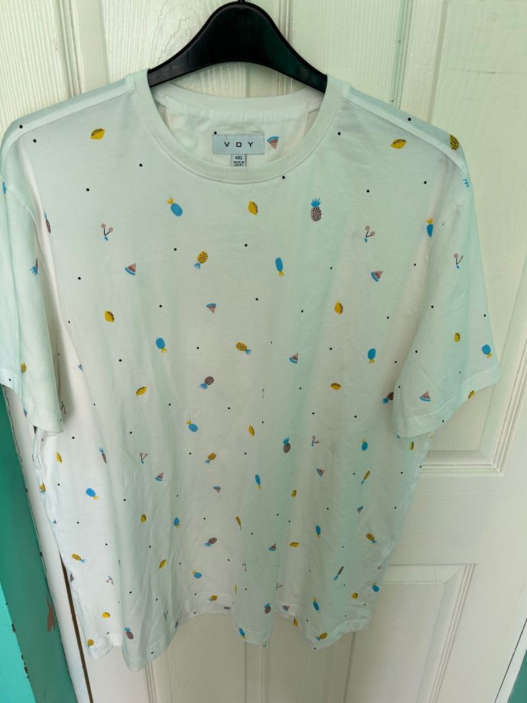 Voy Men's Premium Fruit Print Short Sleeve Cotton Shirt 4XL 