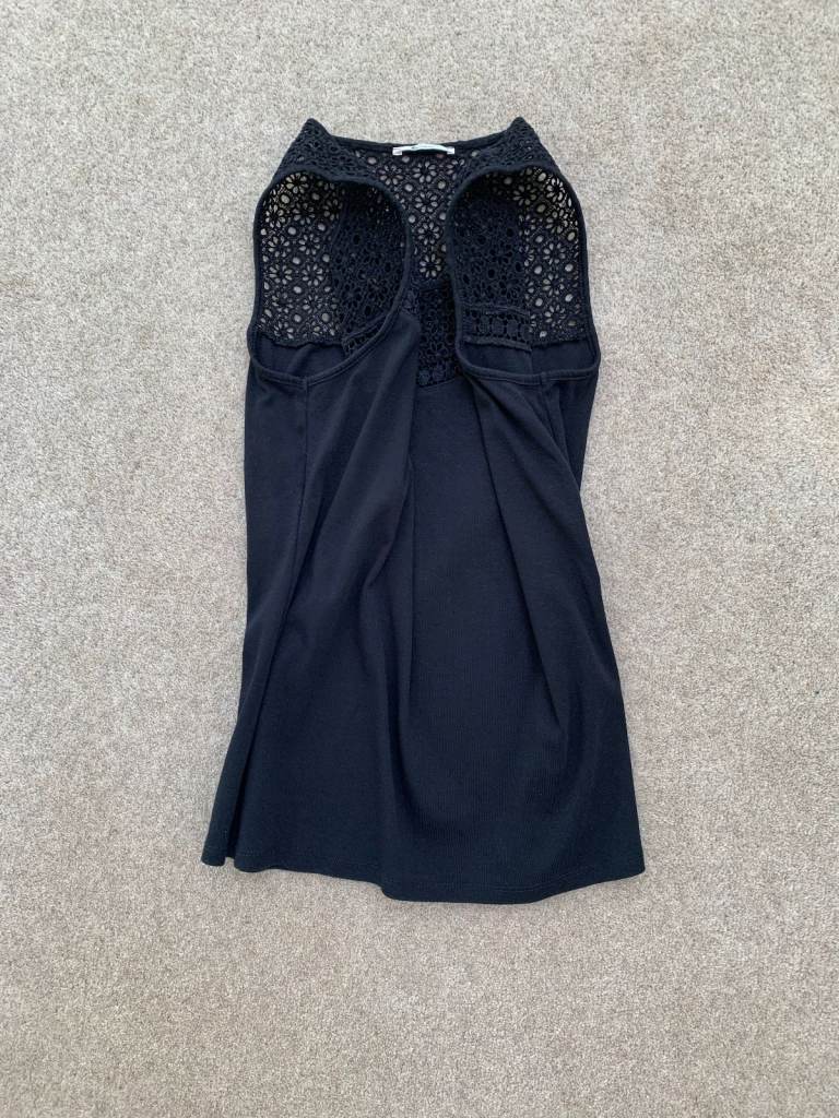 Stretchy Black Lace Accent Ladies Sleeveless Top TU Size 16