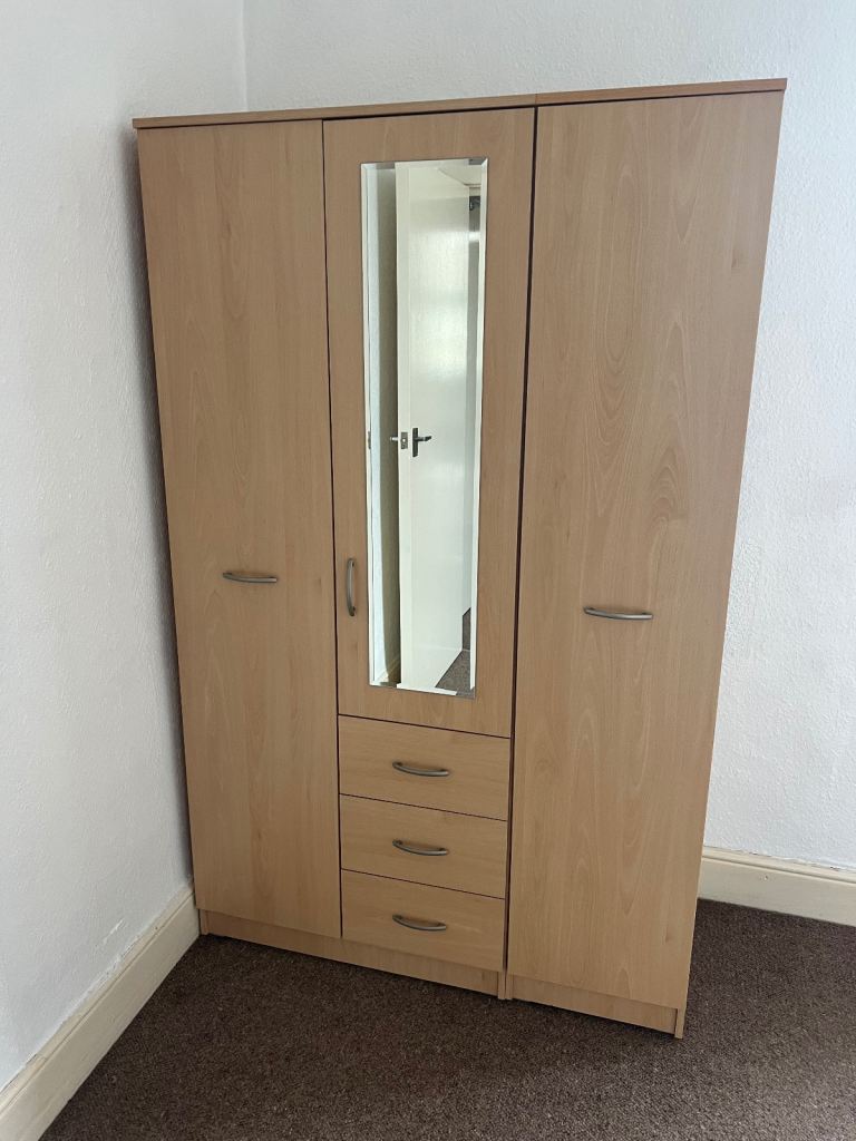Beech/oak 3 door robust wardrobe 