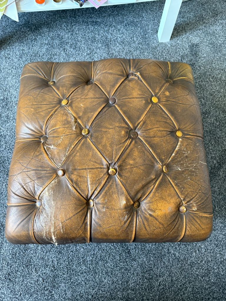 Brown Leather Chesterfield style Footstool