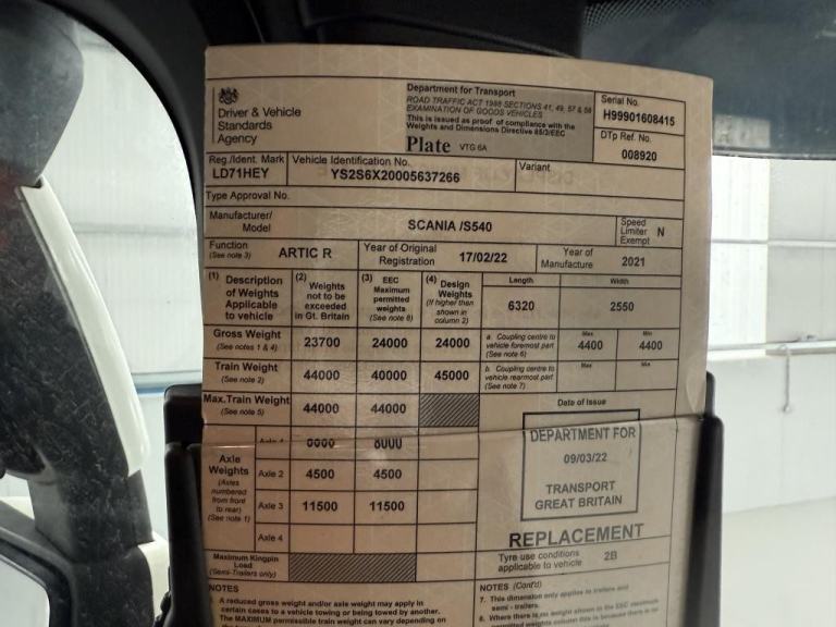 2022 (71) SCANIA 540S 6X2 MIDLIFT HIGH CAB