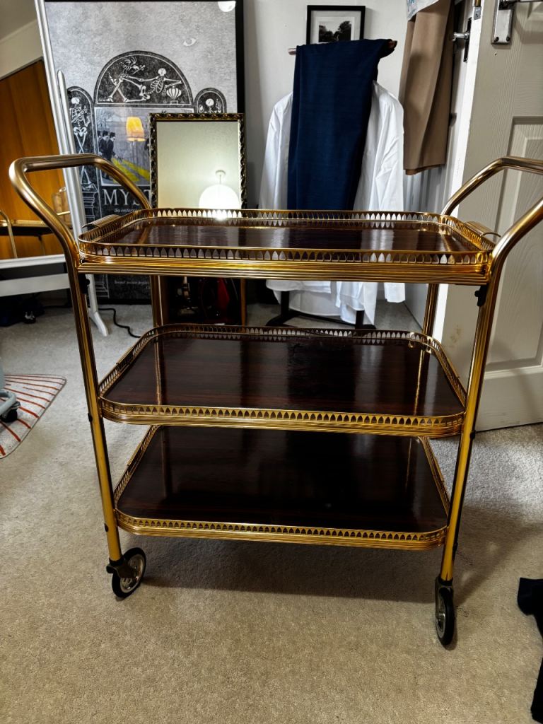 Vintage gold and wood effect drinks trolley