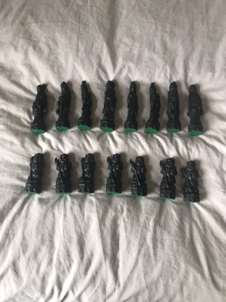 Chess Pieces, Chinese Characters moulded in Black & White Resin