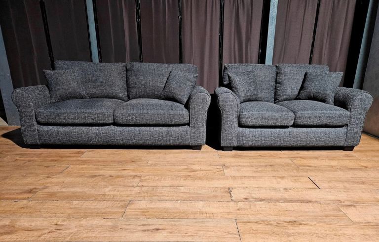 image for Fabric 3 + 2 Seater Sofa - Charcoal.