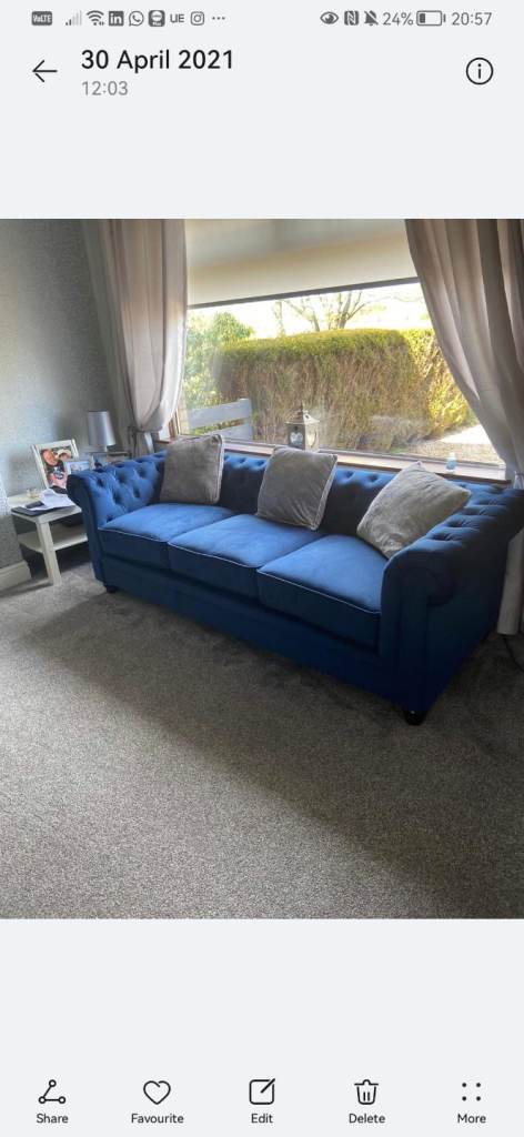 Blue chesterfield sofa 3 +2 seater. 