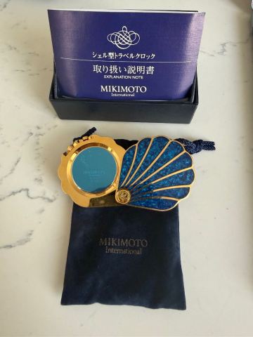Mikimoto International Shell Travel Clock – Blue & Gold, As New