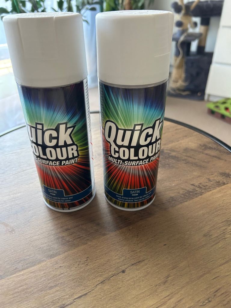Quick Colour Multi-Surface Paint - Satin White Spray Cans, New