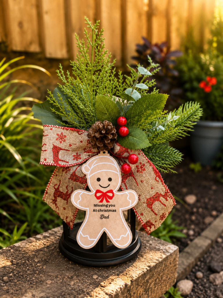 Personalised memorial graveyard Christmas lantern 