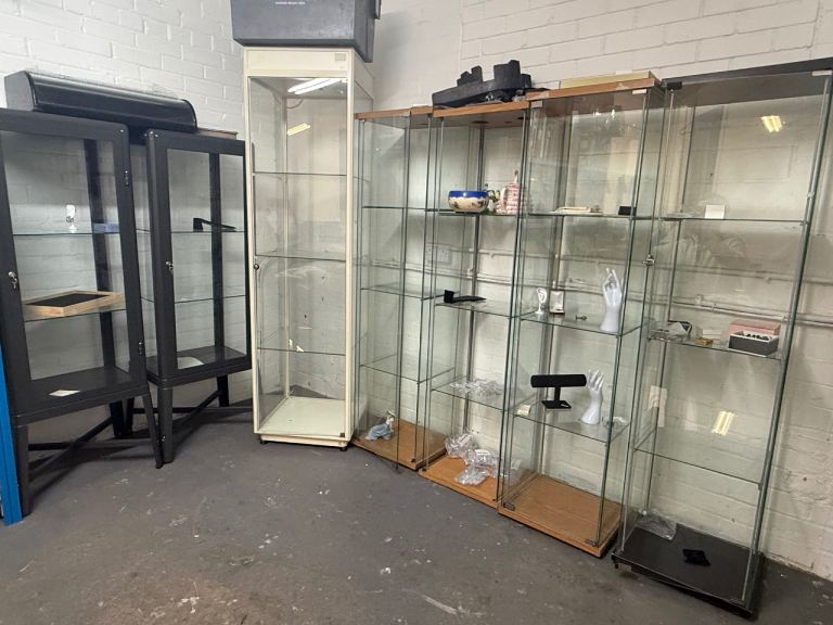 Glass Display shop Cabinets - Various Sizes, Good Condition