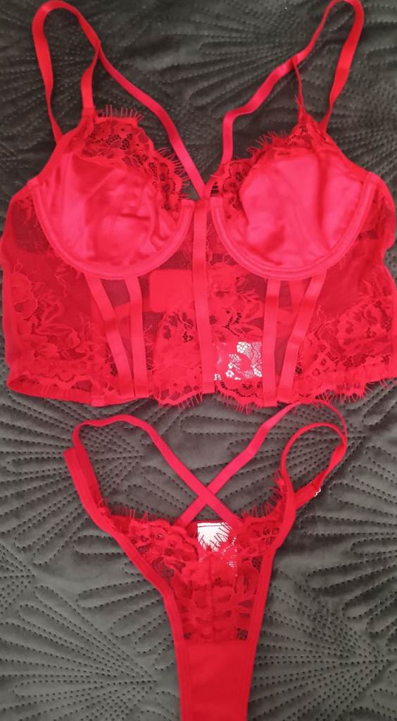 New Red Lace Lingerie Set - Bra and Thong, Size XS