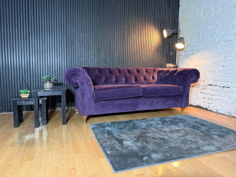 NEXT Gosford Chesterfield Style 3 Seater Sofa – Purple Plush Velvet
