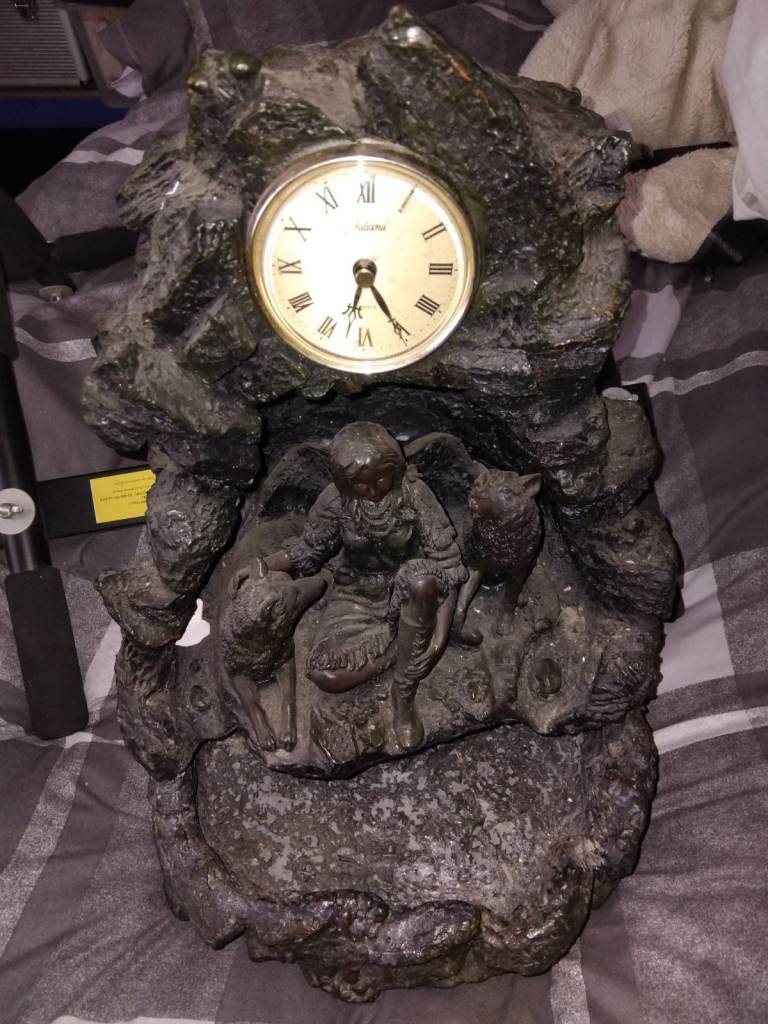 Juliana Collection Bronze Effect Native American Girl with Wolves Mantel Clock 