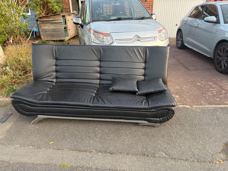 Black Faux Leather Sofa Bed – Good Condition