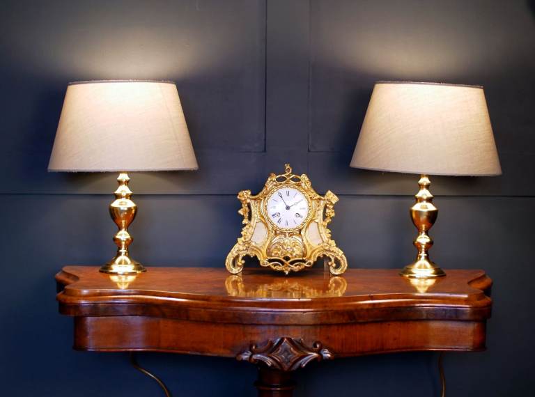 Antique Vintage Style Brass Lamps Pair with Shades