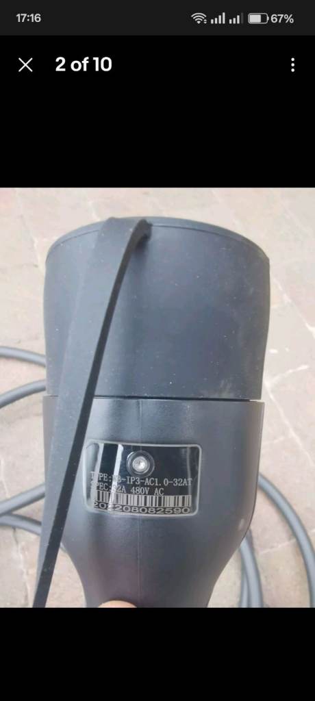 Ev charger cable 3 phrase 22kw 5 m black