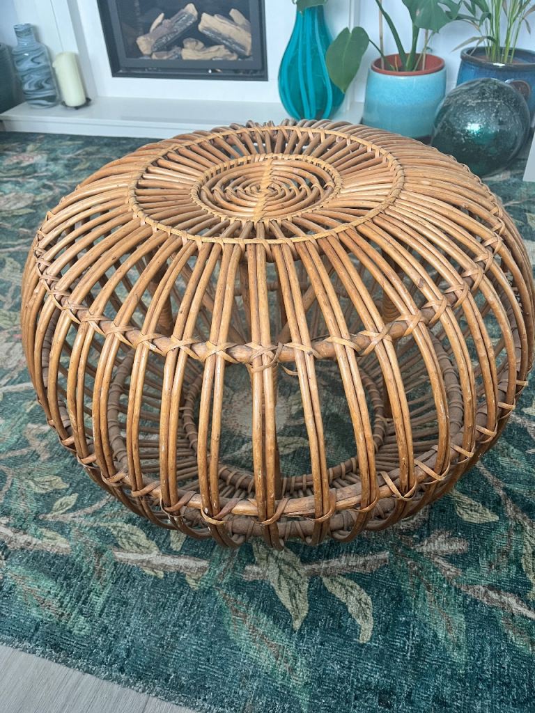 Good Condition Franco Albini Style Rattan Footstool / Pouffe