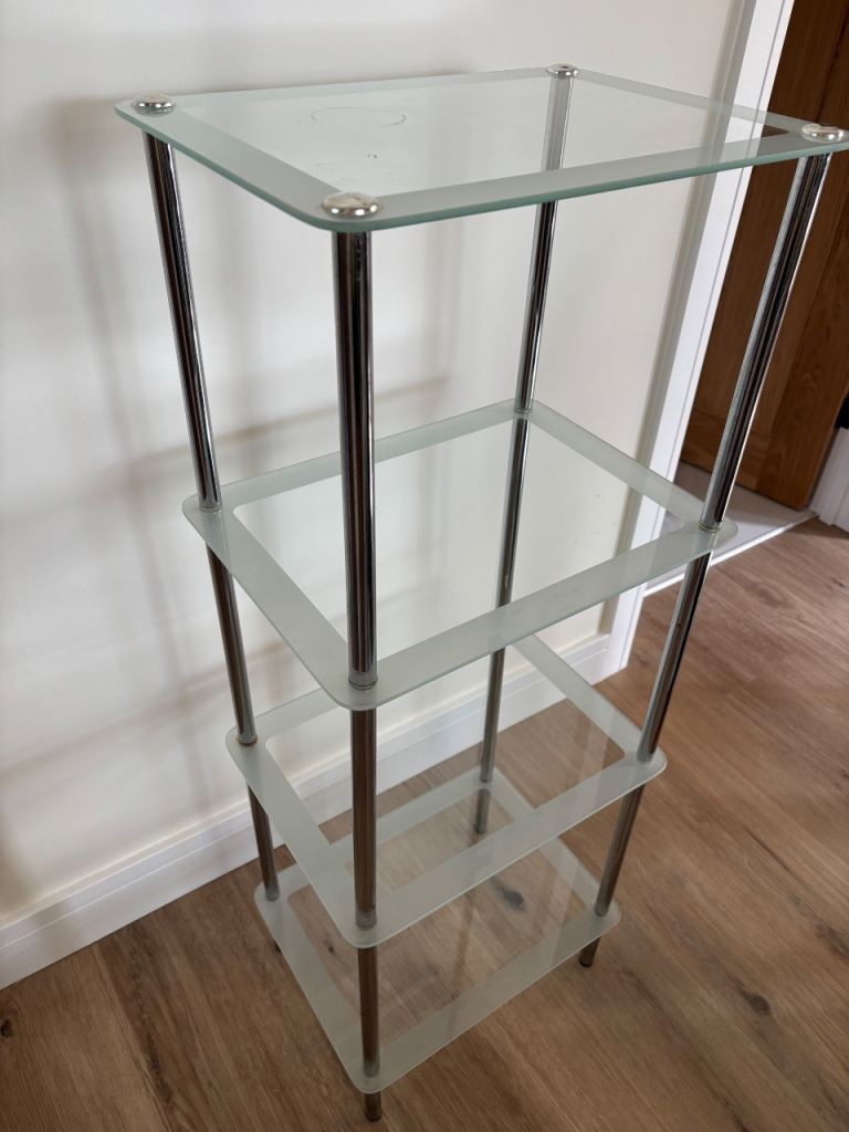 Glass and chrome shelf unit