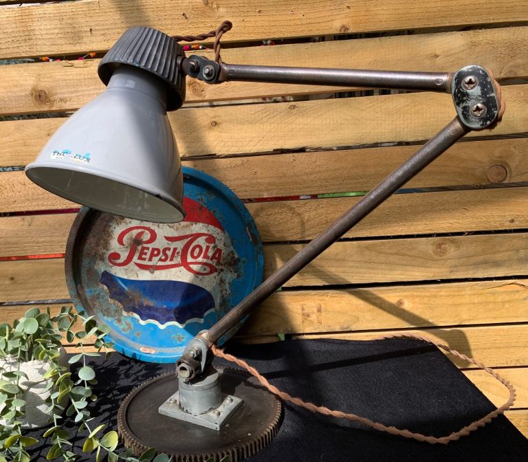 image for SOLD Vintage THORLUX Anglepoise Industrial Desk Task Lathe Table Lamp on Iron Cog 50s