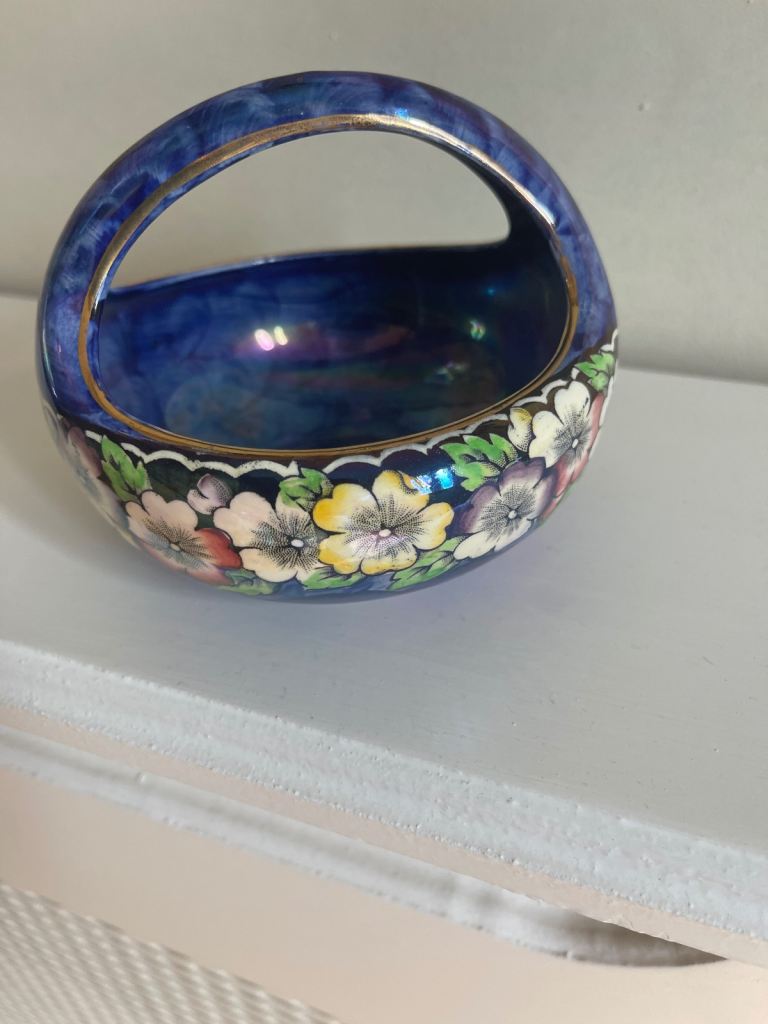 Art Deco Maling Lustreware Ceramic Pottery Floral Basket.  
