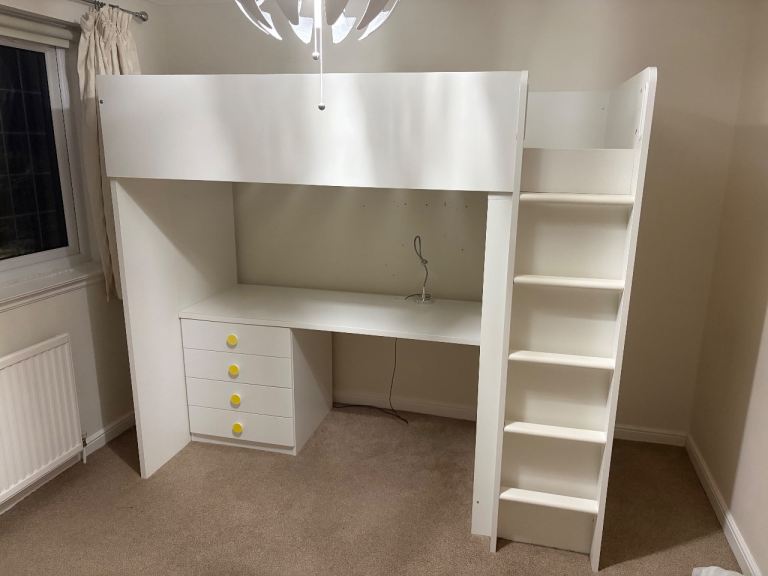 Kids bunk bed & desk & mattress with topper