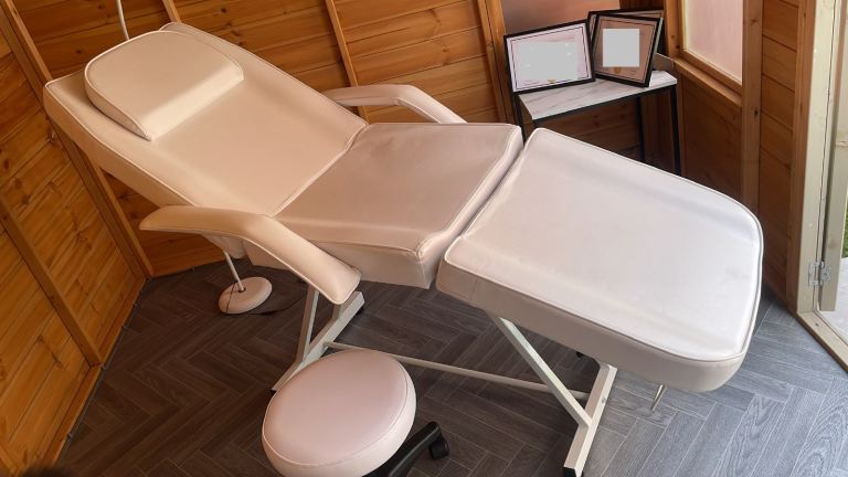 Cream Massage/Beauty Bed with Stool – Good Condition