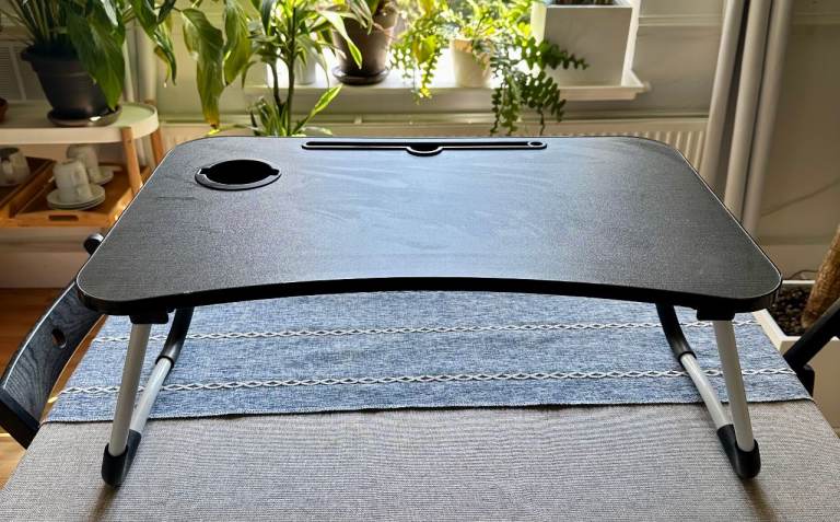 Portable Foldable Laptop Desk Bed Tray – Black & Wood Grain