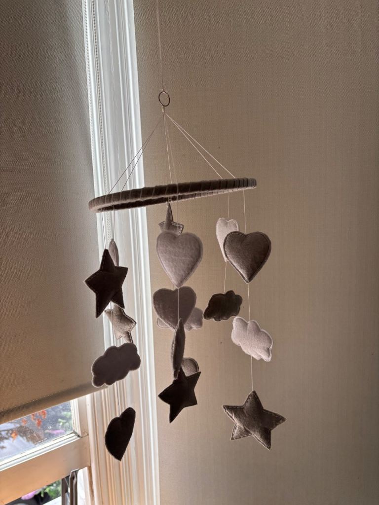 Baby Mobile with Stars and Hearts – Grey, Good Condition