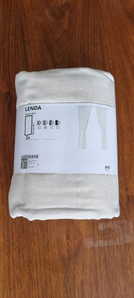 New - Curtains - IKEA LENDA with tie-backs, 1 out 2 curtains, off-white/with heading tape,140x250cm