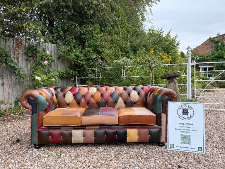 Beautiful Chesterfield Harlequin Multicoloured Leather 3 Seater Sofa 