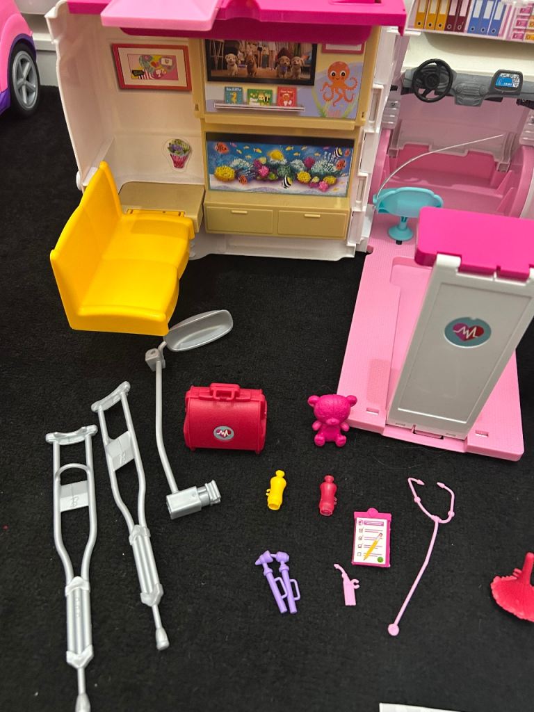 Barbie Ambulance and Hospital Playset, Emergency Vehicle with Lights and Sounds Transforms into Care