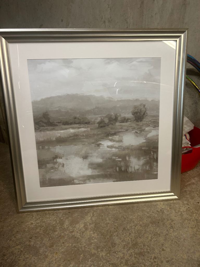 Framed Landscape Print – Silver Frame, Good Condition