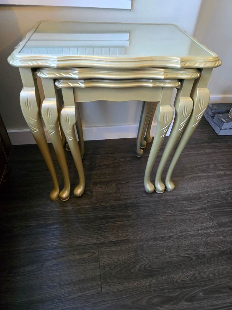 Lovely Gold Painted Nest Of 3  Lounge Tables