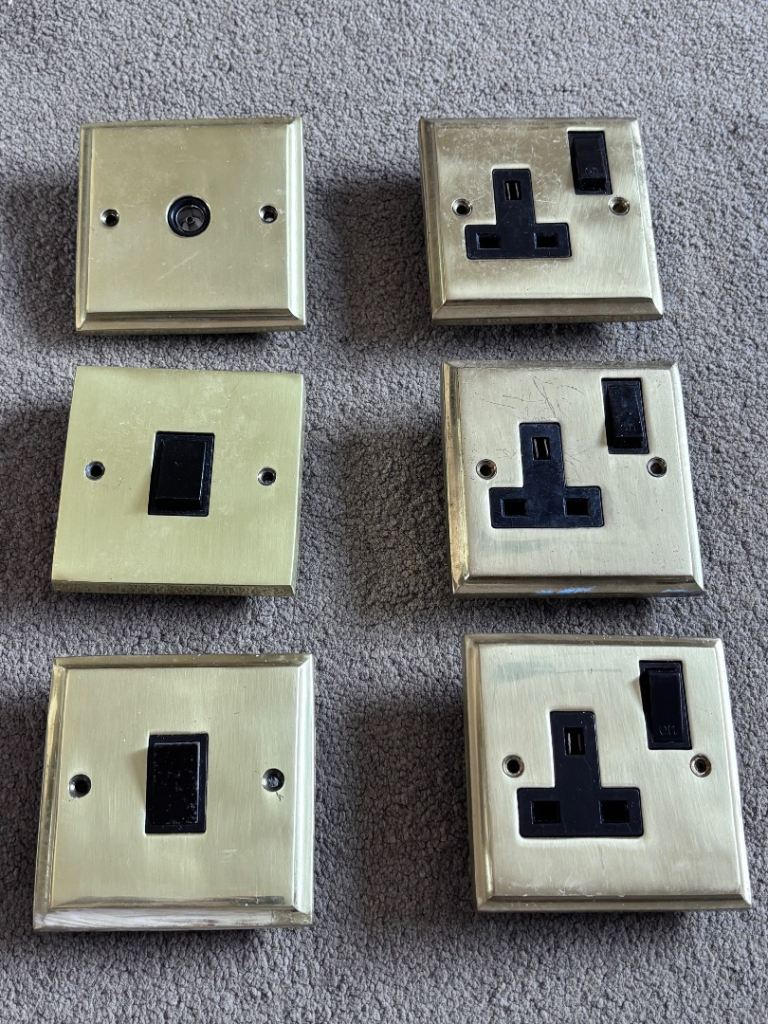 Brass Effect Plug Sockets and Light Switches - Good Condition