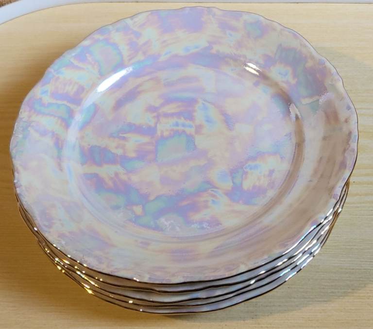 image for Vintage Gebrüder Benedikt pearl Lustre side plates x 5
