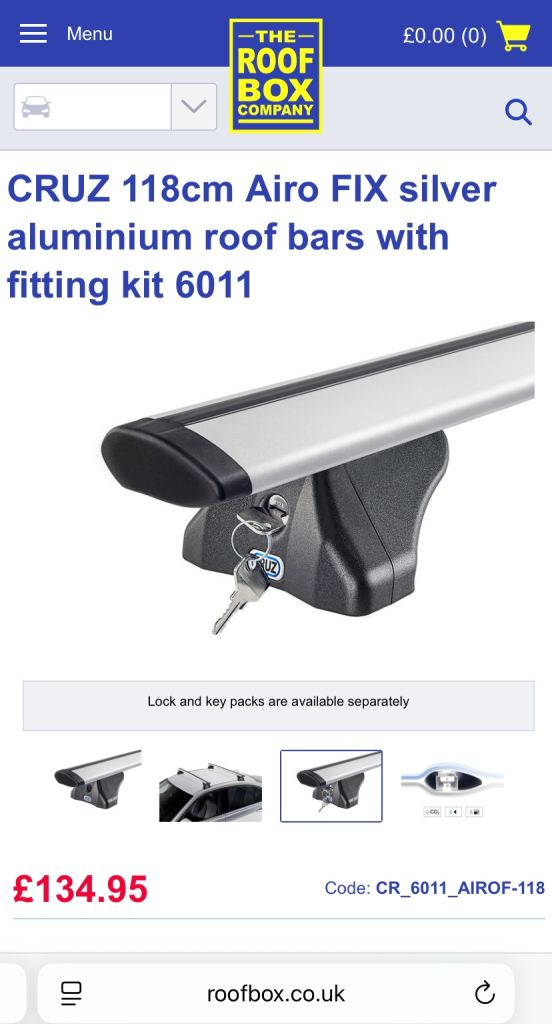 2 x Roof Bars (CRUZ 118cm Airo Fix Aluminium)