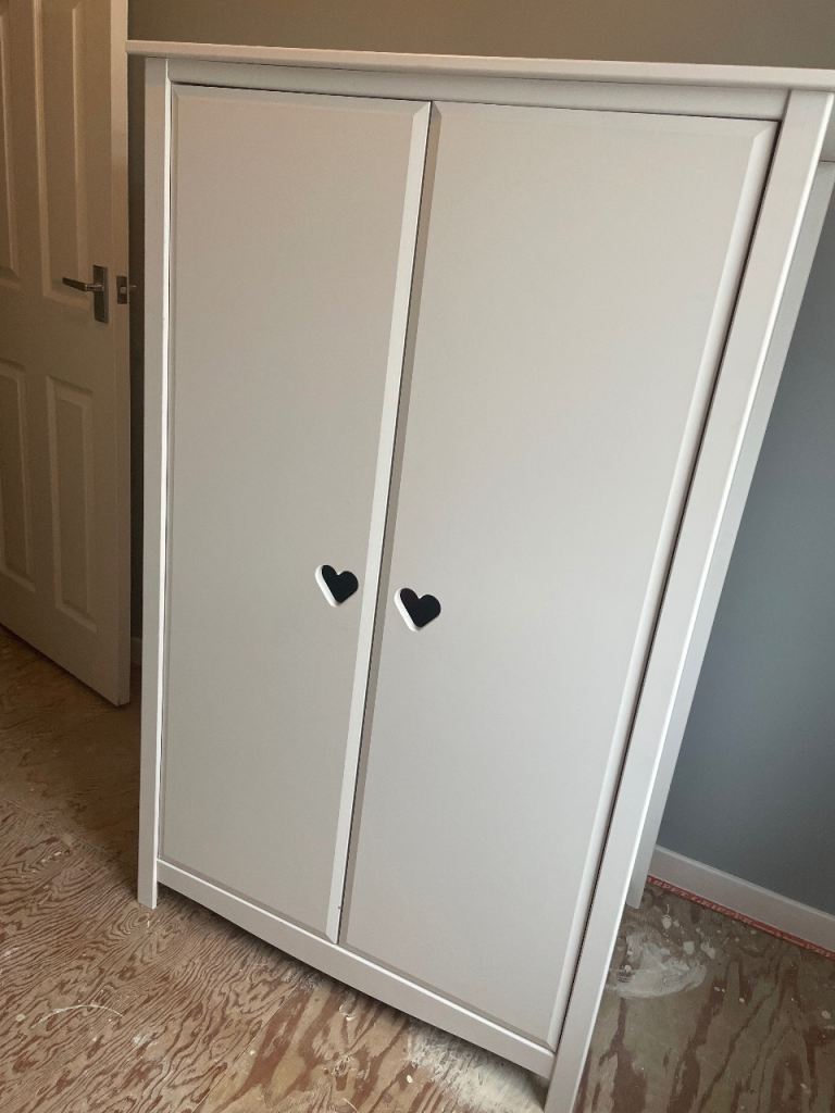 Children's White Wardrobe with Heart Cut-out Handles