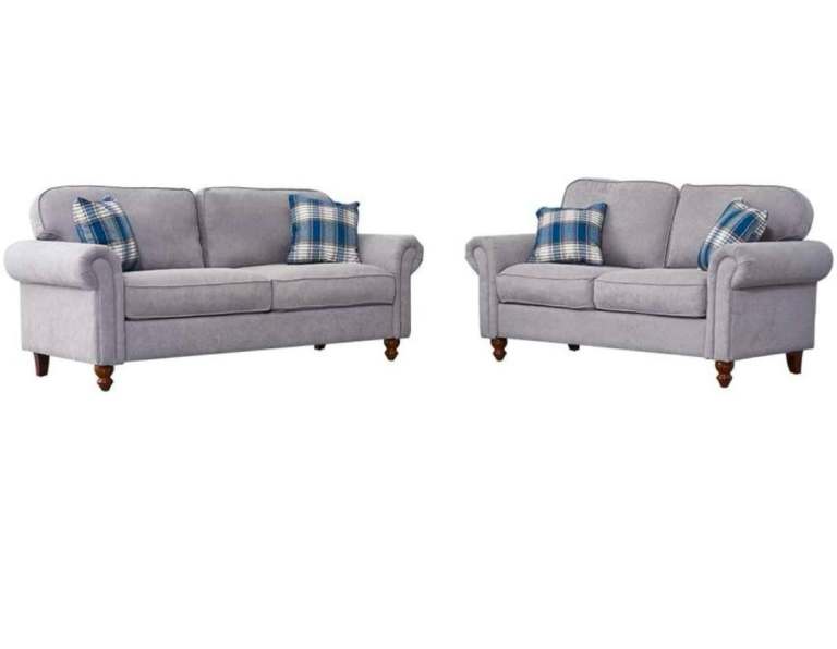 2,3 Seater Sofa Couch Settee Fabric Sofa Living Room Sofa with Retro Design Black Legs (Grey)