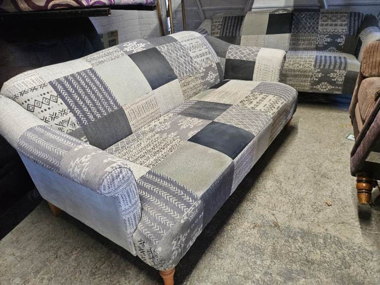 New dfs grey patchwork x2 sofa set 