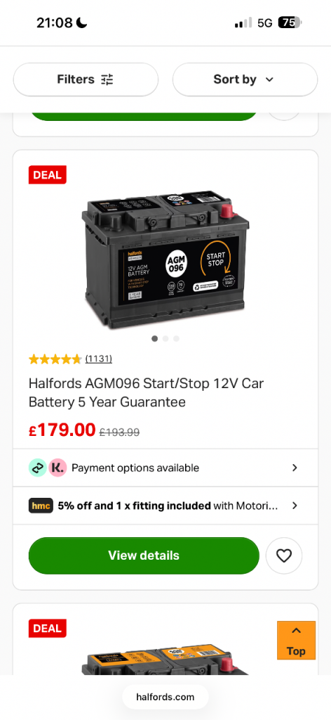 Car Battery AGM 096 - Brand New