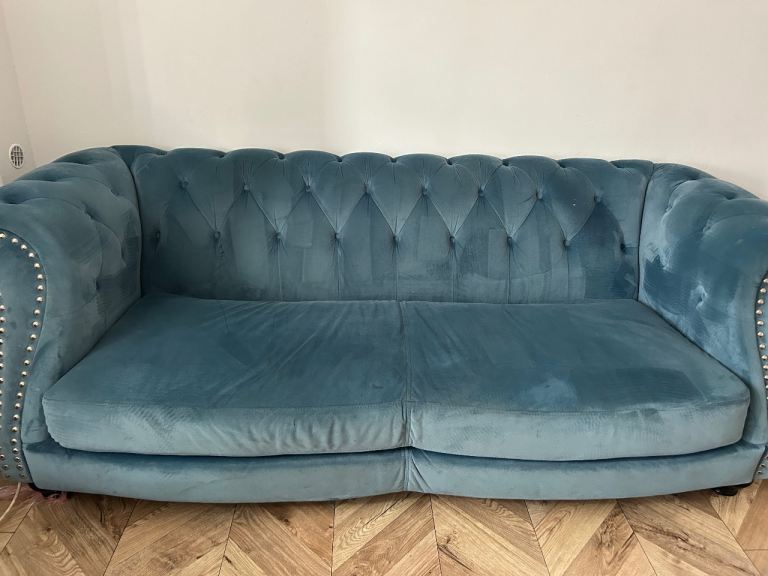 Blue sofa 3 & 2 with footstool 