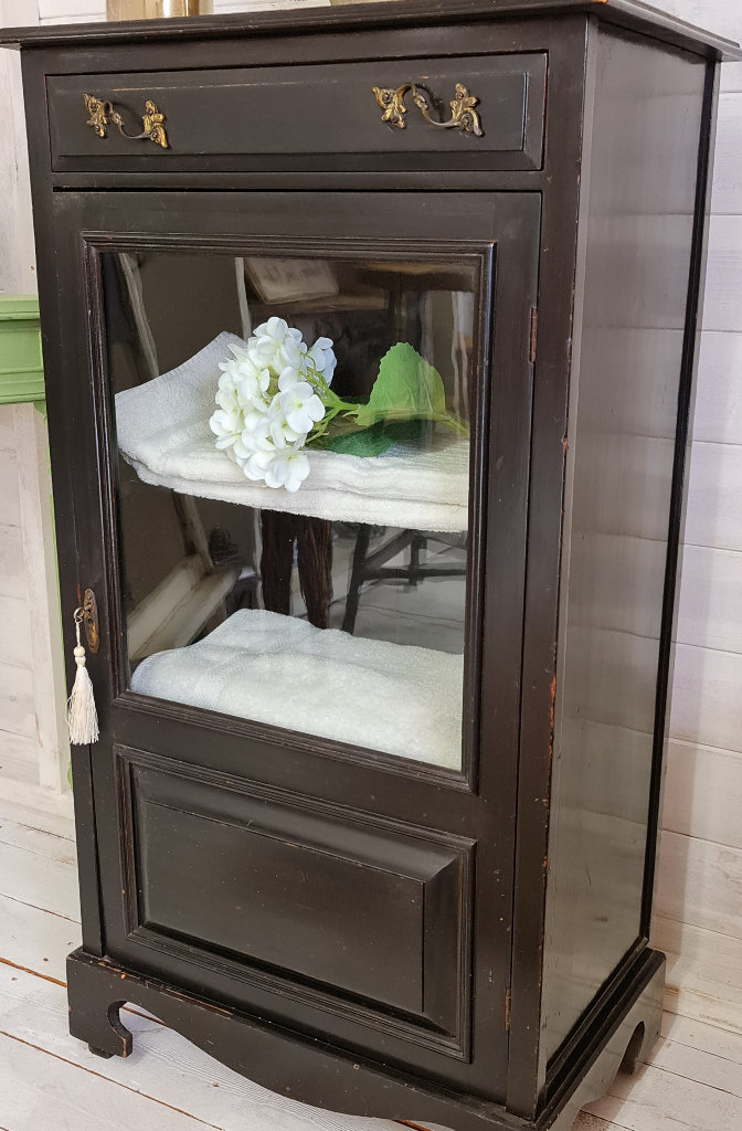 Antique Cupboard Glazed Front, Drawer, Shelves & Working Lock