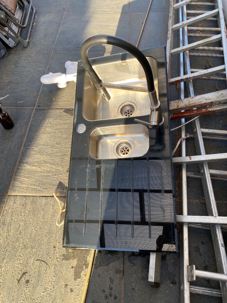 Kitchen Sink Unit with Pull-Out Spray Tap - Stainless Steel