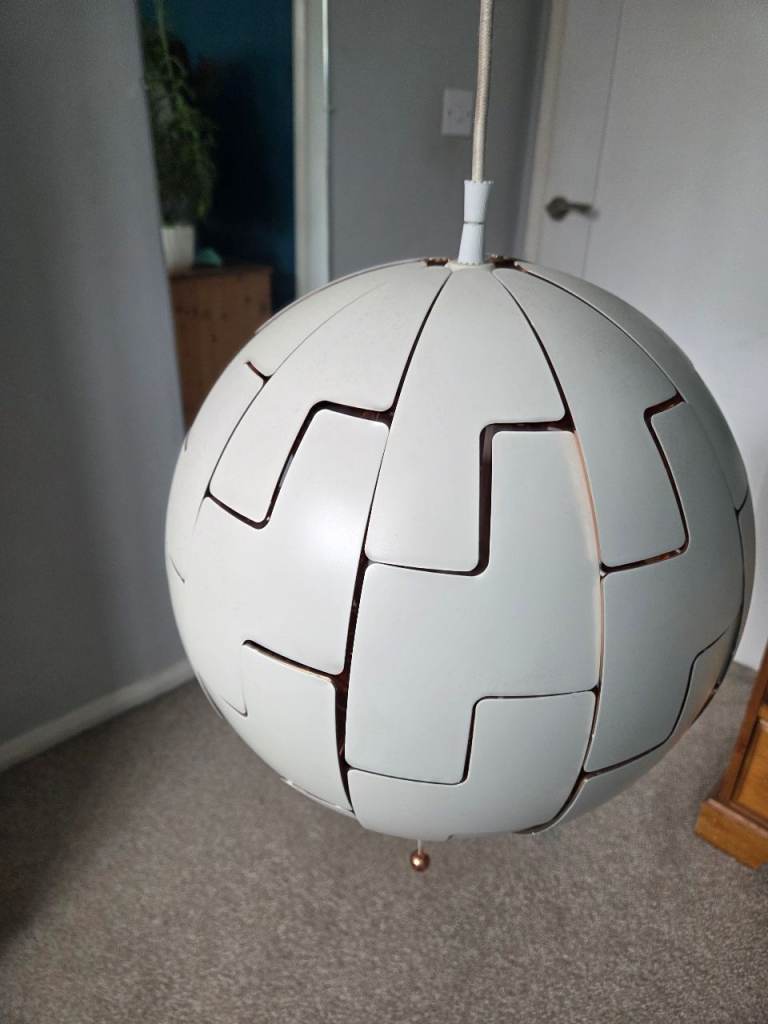 Modern sculptural Ikea PS2014 death star pendant light - white/rose gold