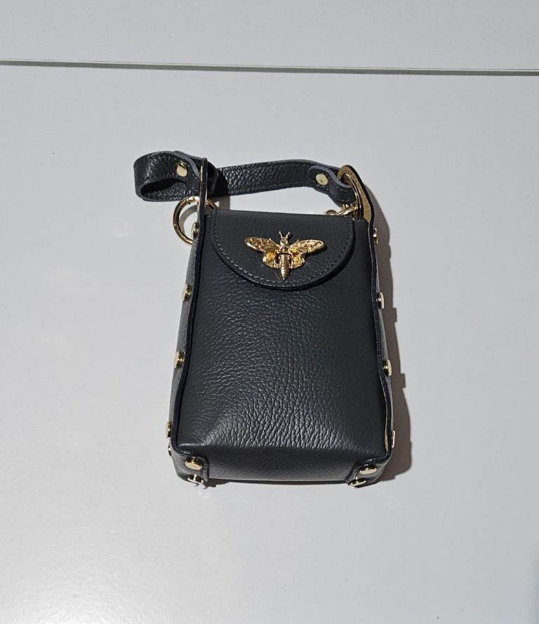 Grey Leather Bee Bag