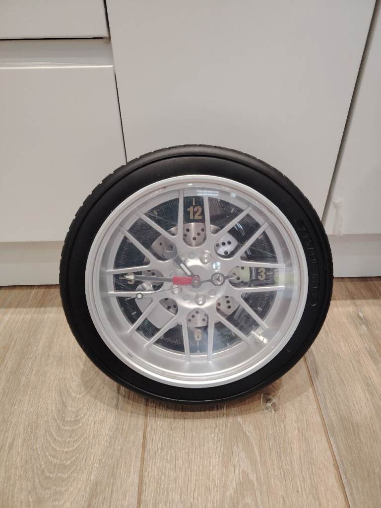 Retro Alloy Wheel Tyre Wall Clock - 35cm, Good Condition