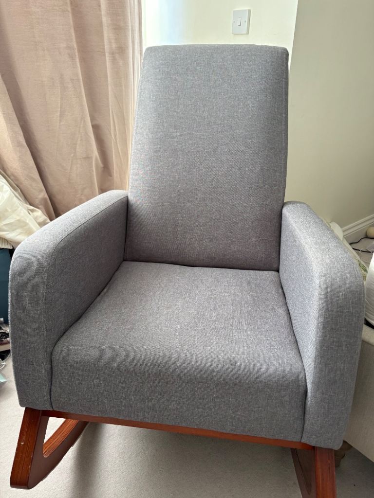 Comfortable Grey Rocking Chair for Nursery – Good Condition